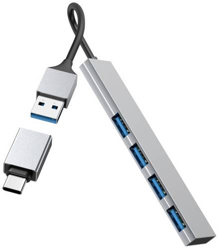 Hama 00200141 USB-Hub 4 Port USB-A USB 3.2 Gen1 5 GBit/s mit USB-C Stecker Grau Ultra Slim