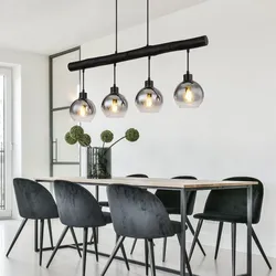 LED Hängeleuchte Holzbalken Hängelampe Retro Holz Esszimmerlampe Pendelleuchte 4 flammig, schwarz, Glas rauch, 4x 6W, 4x 806lm warmweiß, LxBxH 85x15x120 cm