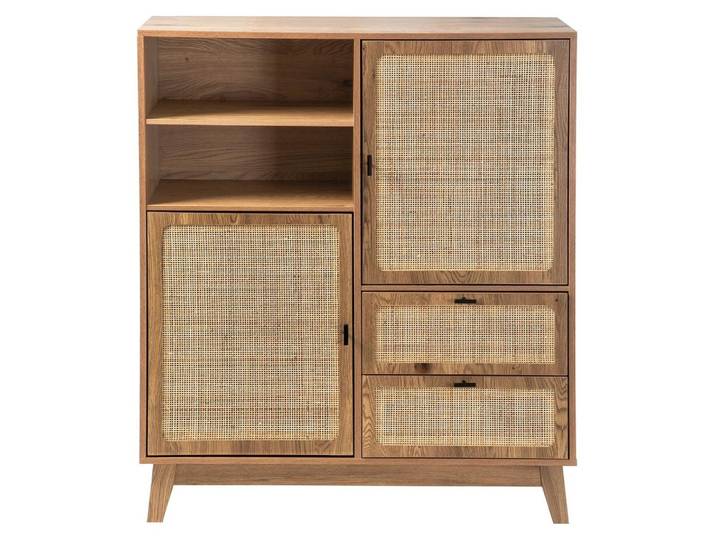 CALICOSY - Hohes Buffet 2 Türen 3 Schubladen mit Rattan-Fronten H120 cm - ALIA