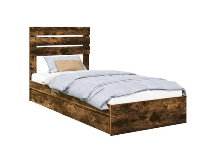 PUGYNBK Bett mit Stauraum mit Schublade Eiche rauchfarben 90 x 190 cm