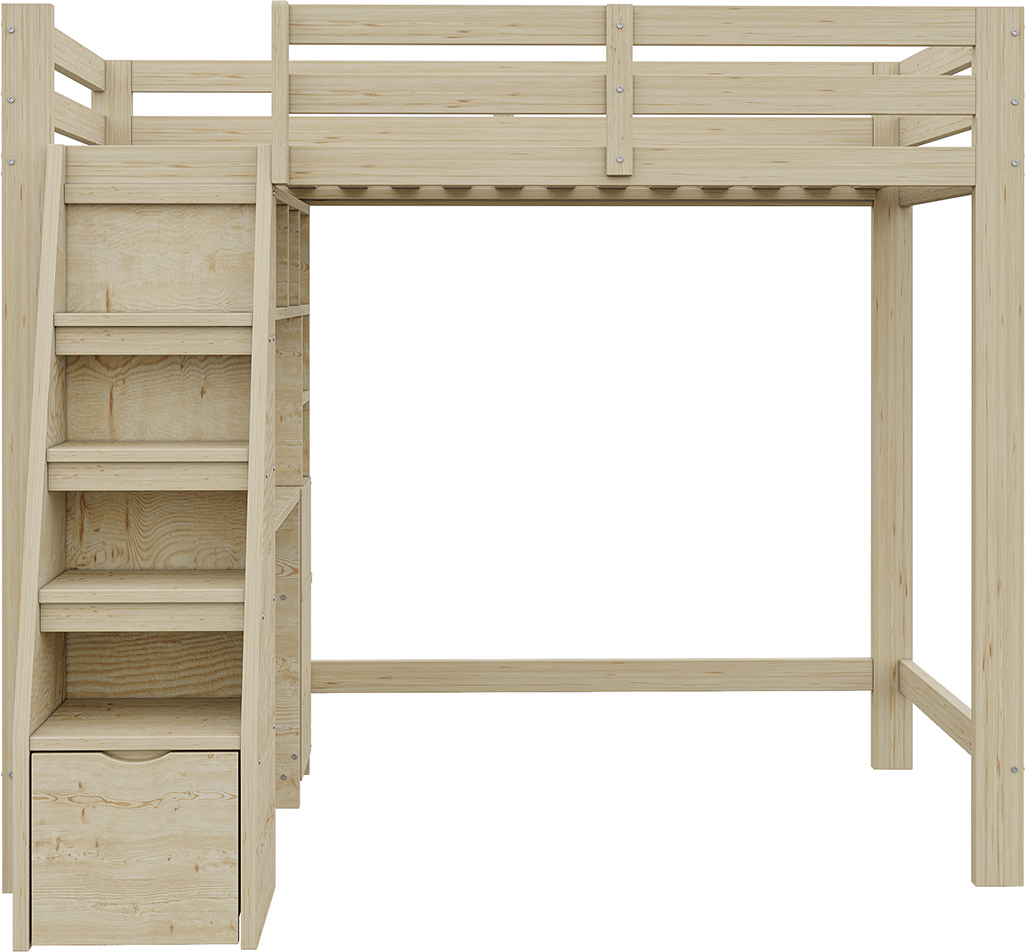 Hausbett mit Regalen und Schränken Stauschubladen Hochbett Kinderbett Einzelbett Massivholzrahmen 90*200cm Holzfarbe
