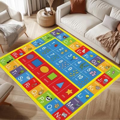 JML ABC Alphabet, Numbers and Shapes Educational Game Play Area Rug for Children Bedroom, Toddler Classroom and Baby Playroom Mat
