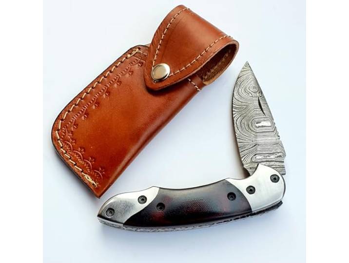 CRAFTOMATIK Damast Stahl Taschenmesser Klappmesser Micarta, Edelstahl Griff Handgefertigt Outdoor Damastmesser Camping Messer FK31