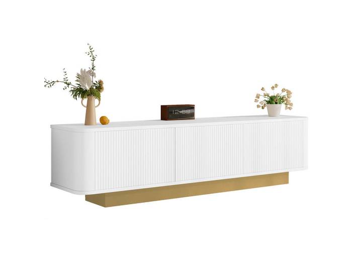 Flieks Tv-Schrank Modern Lowboard Stauraum abgerundetes Design Weiß Mdf, Holz, 43.69x16.76x80.01 cm, Wohnzimmer, TV Möbel, Lowboards, Lowboards stehend