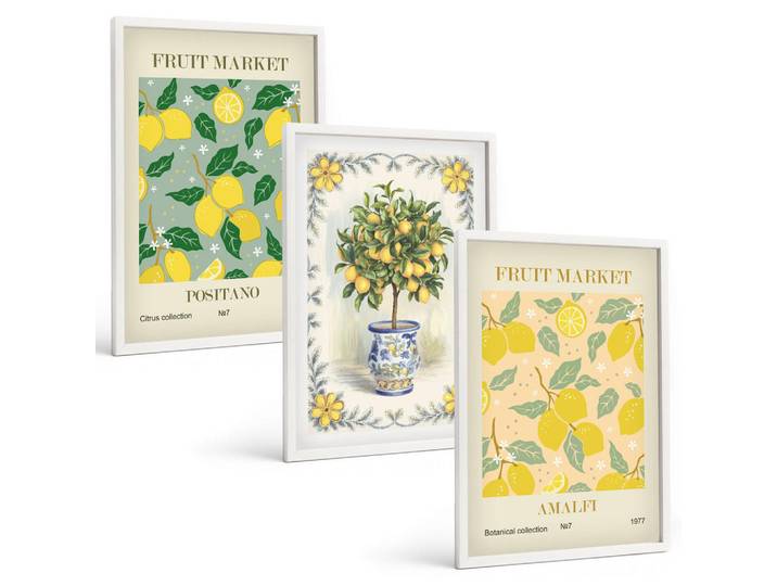 Tulup Bilder SET 3er Set - 40x60 cm Weißer Rahmen - Zitrusfrüchte aus Italien, Kunststoff, Rechteckig, 40x60 cm, Fotografie, Bilder & Rahmen, Bilder