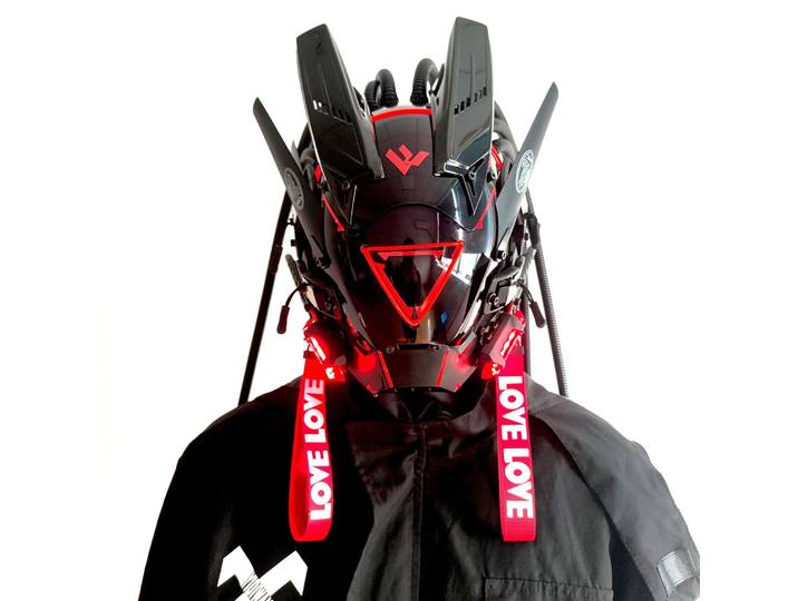 JAUPTO-Casque intégral PipeHair Punk, masque Techwear futuriste à lumière LED, casque de science-fiction, accessoire de costume