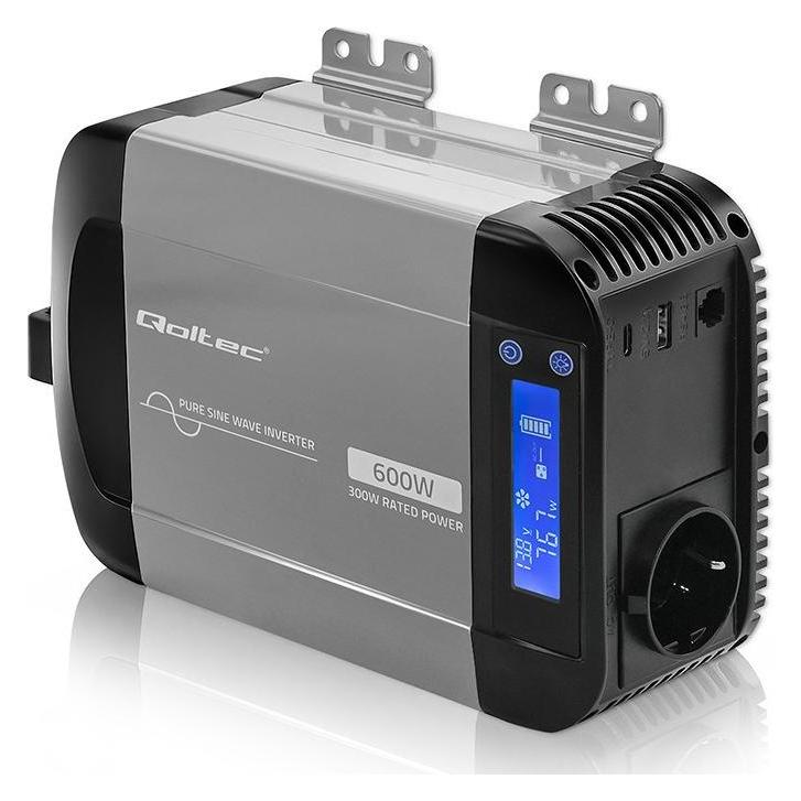 Qoltec Pure Sine Wave | 12V na 230V | 300/600W (52687)