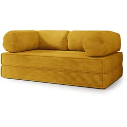 BETTSOFA ALVIO aus Schaumstoff Kordstoff Gelb Schlaffunktion