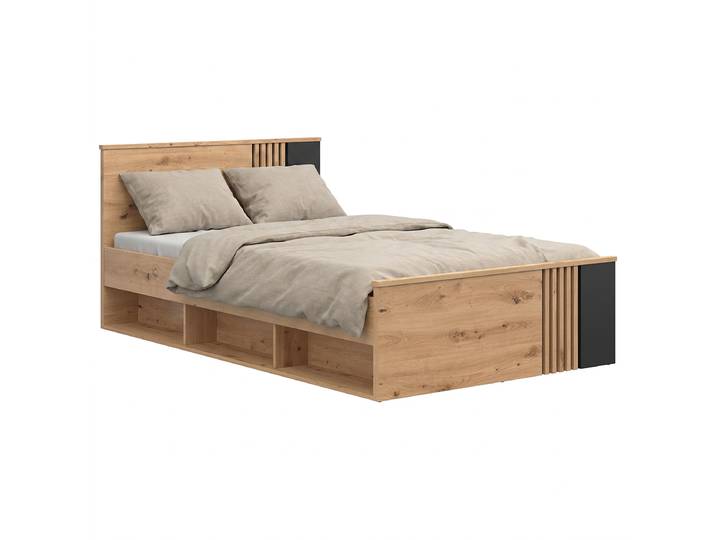 Bettgestell 120 x 200cm Spanplatte, foliert Holz/Braun Eiche