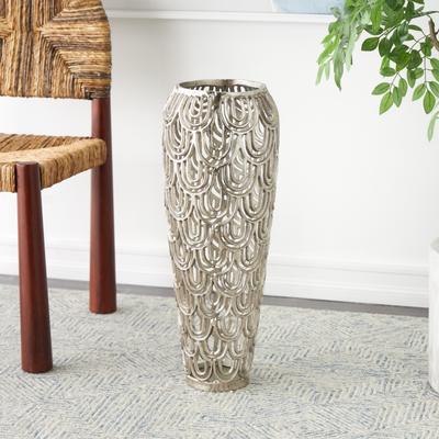 ARCILLA ELEMENTAL Silver Aluminum Metal Tall Art Deco Inspired Arched Geometric Vase