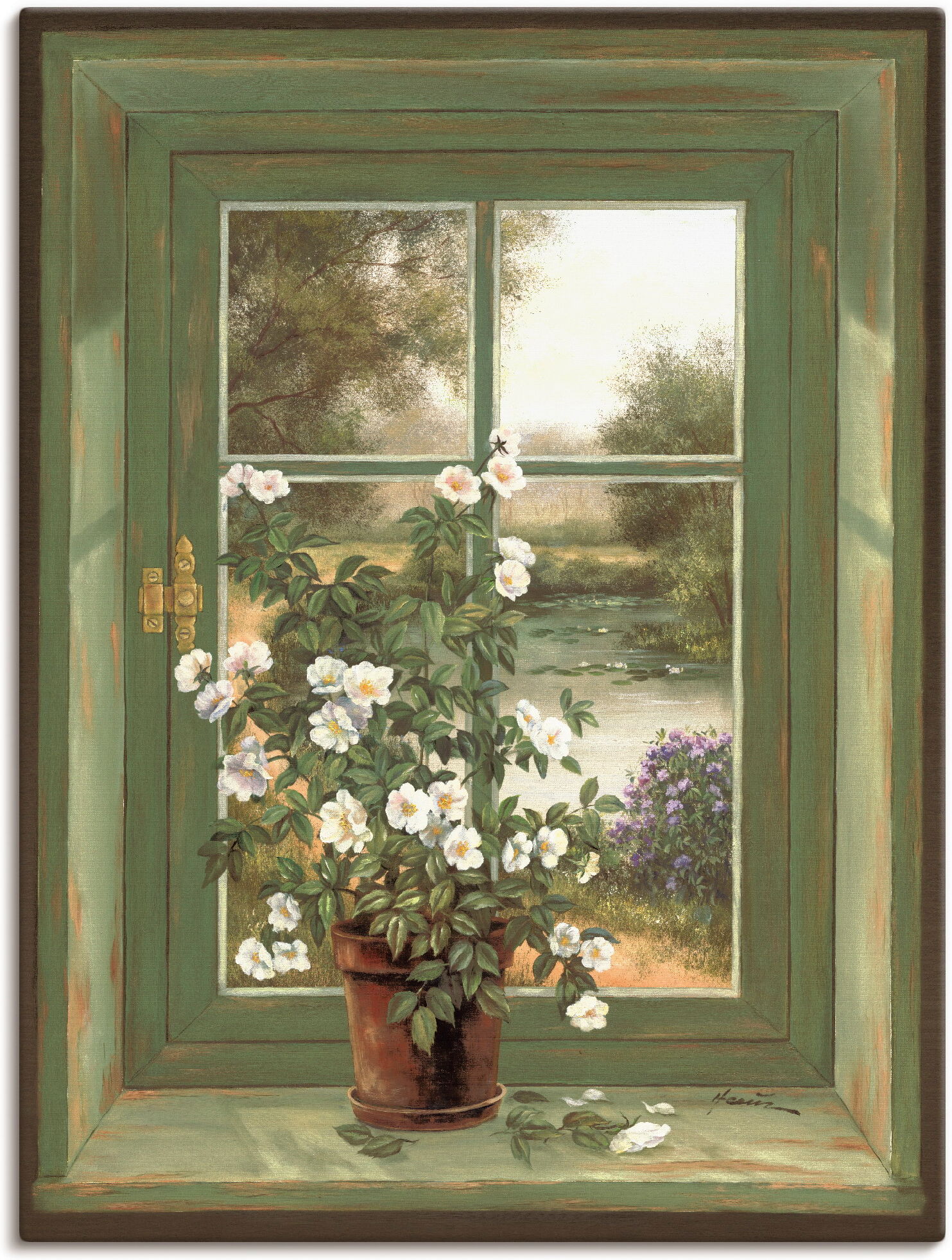 Wandbild ARTLAND "Wildrosen am Fenster", grün (farbe bild(er): grün), B:30cm H:40cm, Bilder, Wandbild, als Alubild, Leinwandbild, Poster in verschied. Grössen farbe bild(er): grün B/H/T: 30cm x 40cm, Leinwandbild Arrangements, 1 Stk.