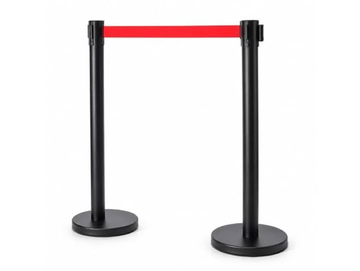 Relaxdays Système de guidage\, noir-rouge poteaux de délimitation\, lot de 2\, sangle de 3 m\, H x D : 90 x 31 cm\, inox