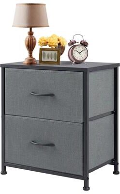 Inspired Finds Fabric Drawer Nightstand Bedside Storage Table With 2 Drawers For Bedroom, Living Room & Office 1pack Gray