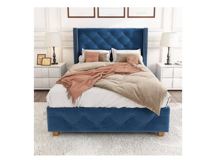 STILVORA Polsterbett Jugendbett 90×200cm Bettgestell Kinderbett,Schaumstoffpolsterung,Blau (90 x 200 cm)