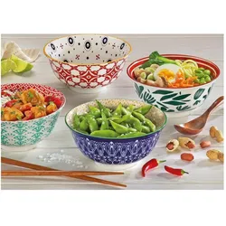 6x Cilio Bowl Amici Blätter Porzellan 500 ml, Schüssel + Schale, Mehrfarbig