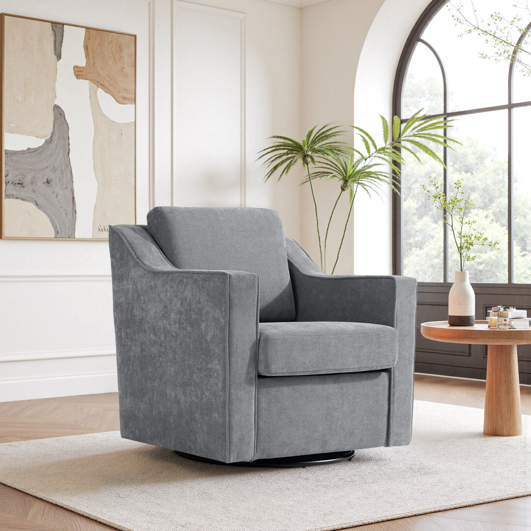 Blue Elephant Upholstered Chenille Swivel Armchair Grey Chenille 84cm H X 77.5cm W X 82cm D