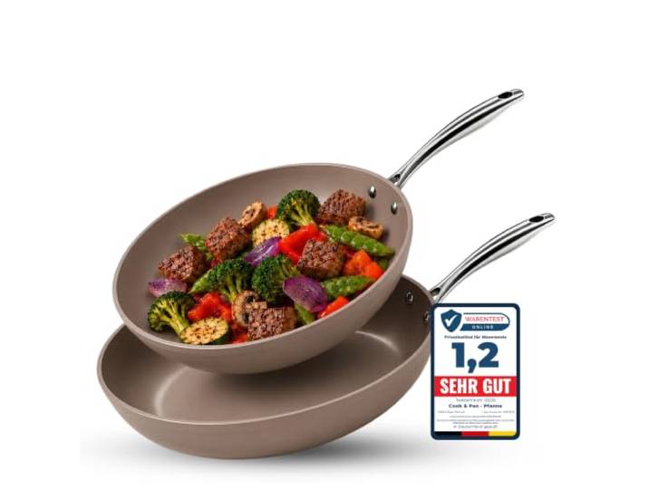 Cook&Pan Pfannenset Induktion - Keramikpfanne PFAS & Teflon frei - 2-teilig Bratpfanne mit [Greenshield] Antihaftbeschichtung - 24/28cm, Non Stick Pan [Spülmaschinenfest] - Taupe