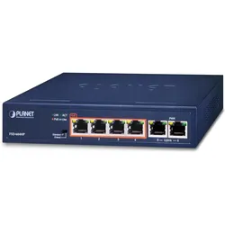 Planet 4-Port 10/100TX 802.3at POE + Unmanaged Fast Ethernet (10/100) Power over Ethernet (PoE) Blau (6 Ports), Netzwerk Switch, Blau