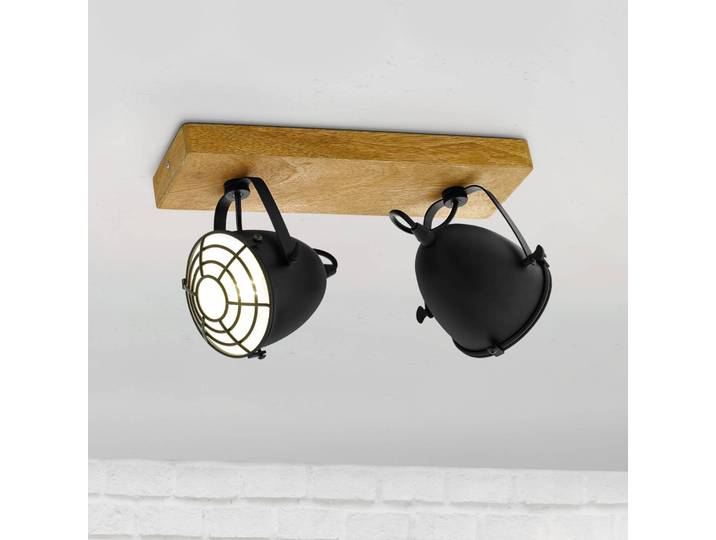 EGLO Deckenstrahler Gatebeck, holz/schwarz, 2-flg., Holz dimmbar, Holz hell, für Wohn- / Esszimmer, Holz, Strahler