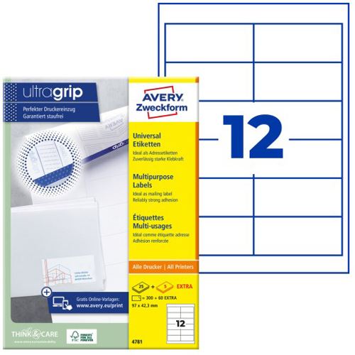 AVERY Zweckform 360 Etiketten 4781 weiß 97,0 x 42,3 mm