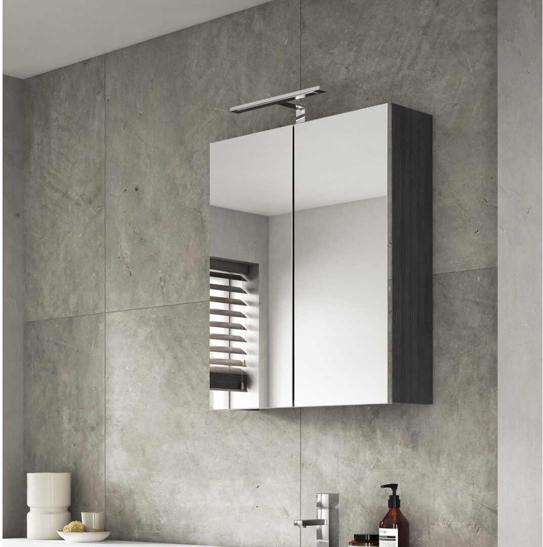 Nuie Fusion 600 mm W 715 mm H Surface Framed Mirrored Bathroom Cabinets 1 Adjustable Shelves with Mirror Black 715mm H