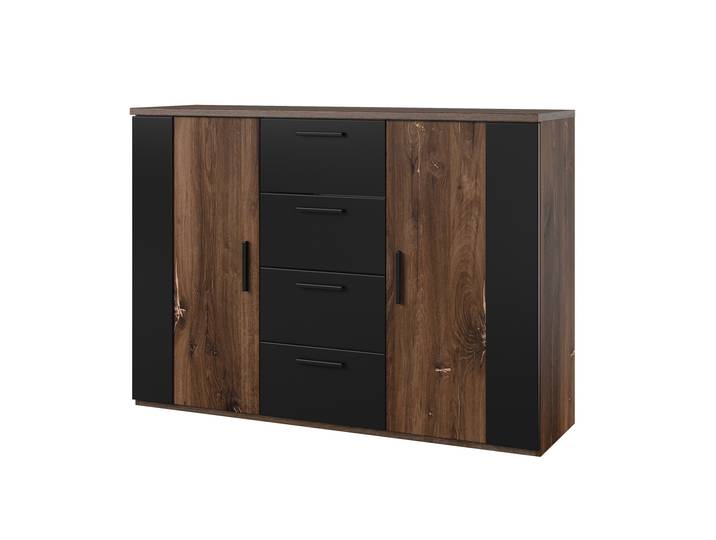 Masseno Kommode SIGNORA 132 cm Sideboard mit 4 Schubladen und 2 Türen für Wohnzimmer Modern 132x40x94 cm Eichefarben