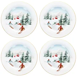 4x Chalet Kuchenteller 4 Pers. Porzellan Dessert-Teller Ski Alpen Geschenkkarton