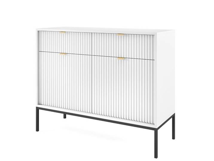 Komodee Sideboard Nanaimo Kom2-2D2S Profilierte Fronten, Weiß, Metall, 104x83x39 cm, Kleinmöbel, Kommoden, Sideboards