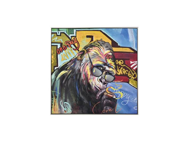 Handbemaltes, gerahmtes Bild „Street Art Schimpanse mit Brille“ 102.5 x 102.5 cm Multicolor Crea Collection