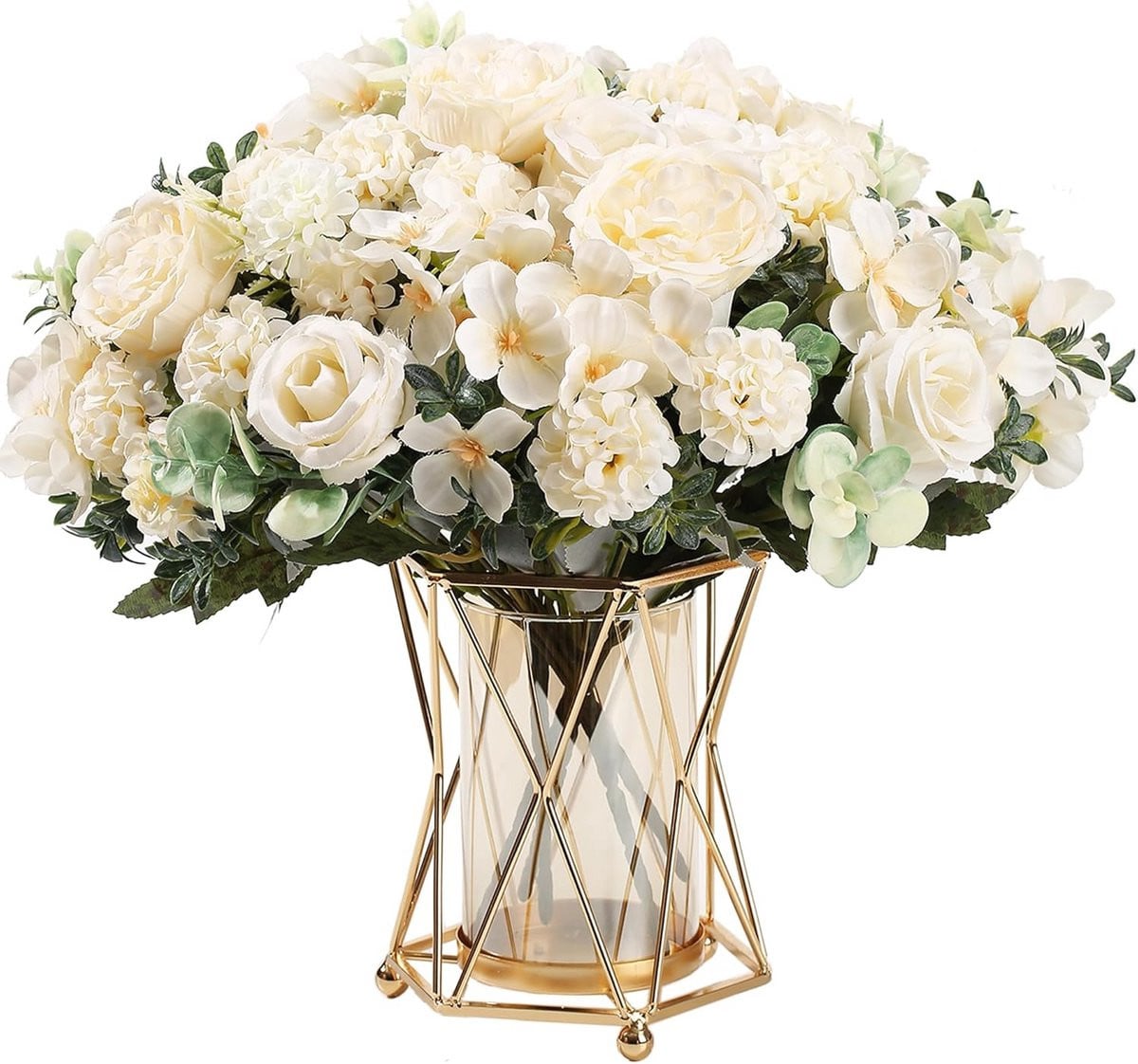 Witte kunstpioenrozen boeket met hortensia compositie voor decoratie