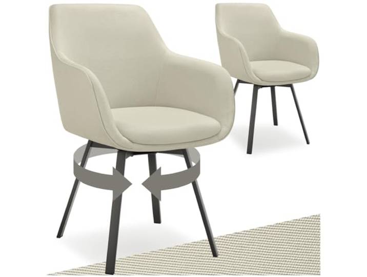 tectake® 2er Set Stuhl drehbar, Esszimmerstühle mit Armlehne, Küchenstühle, Stühle Esszimmer, Drehstühle für Dining Lounge, Esstisch, Schminktisch, Armlehnstuhl, Esszimmermöbel - Greige