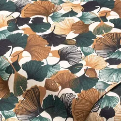 Baumwollstoff Ginkgo Blätter „Sina“, weiß-color