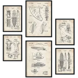 POSTER Set Mit 6 Plakaten Mit Surfen Patenten Im Vintage Stil A3 & A4 Rahmenlos