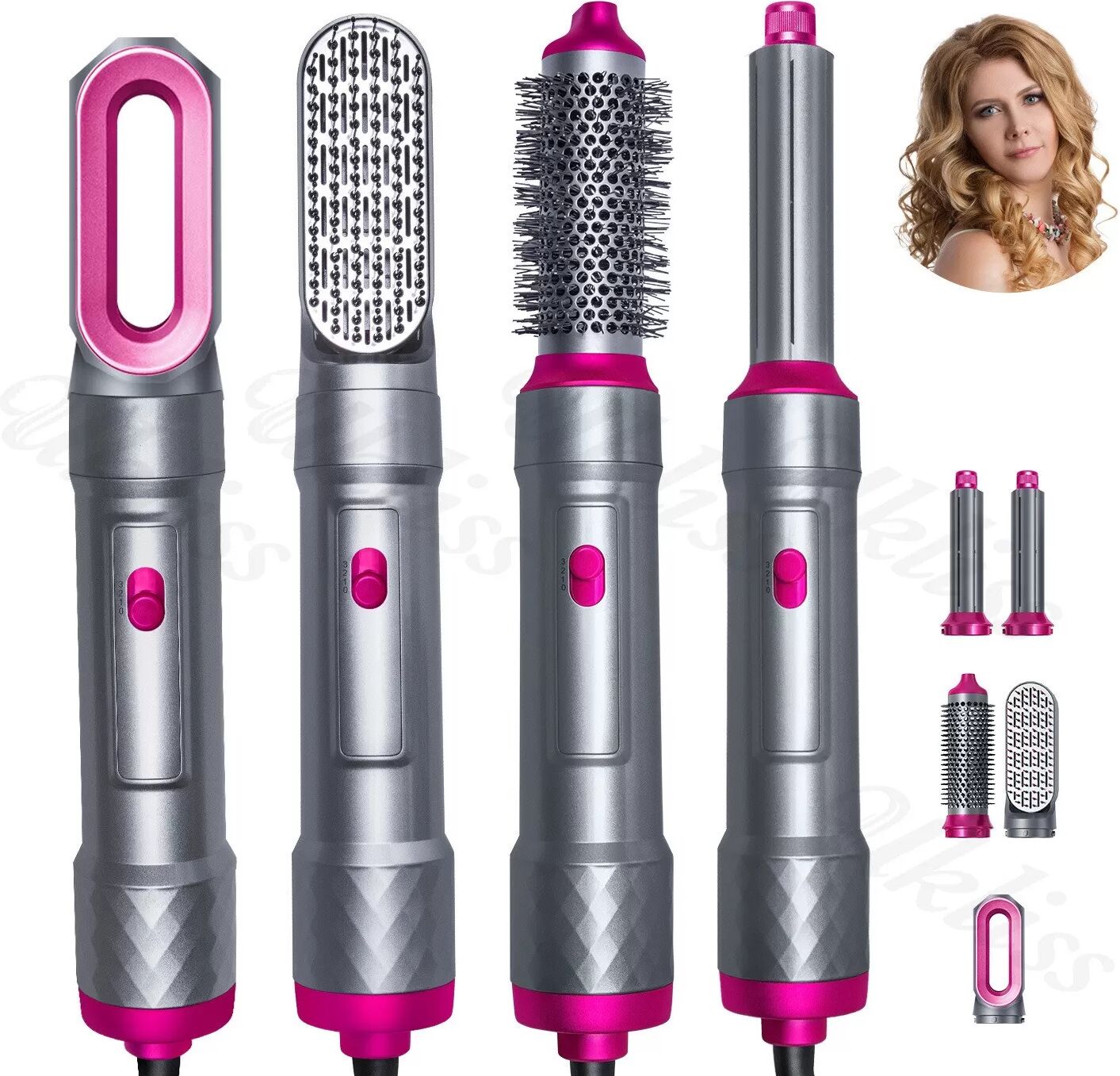 INF 5-in-1 Graue Heißluftbürste, 220V EU Stecker - Haarstyler, Volumengeber & Lockenstab