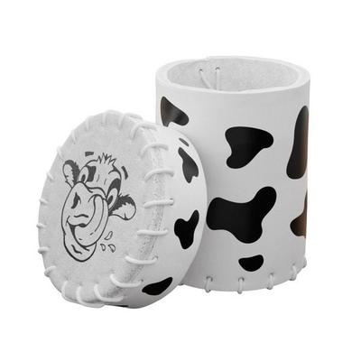 Q-Workshop QWO98406 - Cow Leather Dice Cup white/black, Leder, Kuh-Würfelbecher 8,5x5,5cm