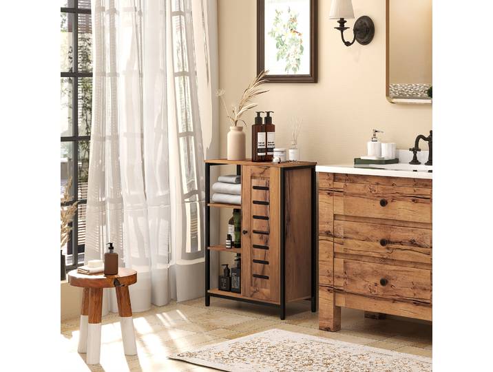 kleankin Meuble SDB Industriel 3 Étagères Acier Marron 60cm