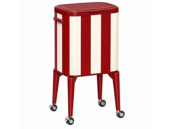 WSJJXS Mülleimer für Küche mit Rollen und Deckel Rollenbasis, Druckdeckel, Freihändige Nutzung, Platzsparend, Mehrzweck(Red,Style B)