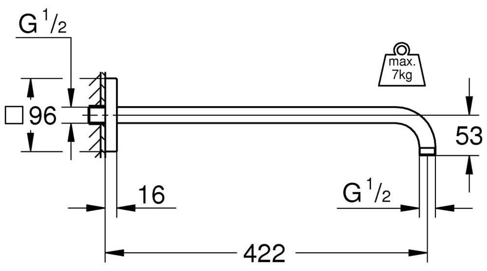 Dripio Vierkante Douchearm, Geborsteld, 422 mm