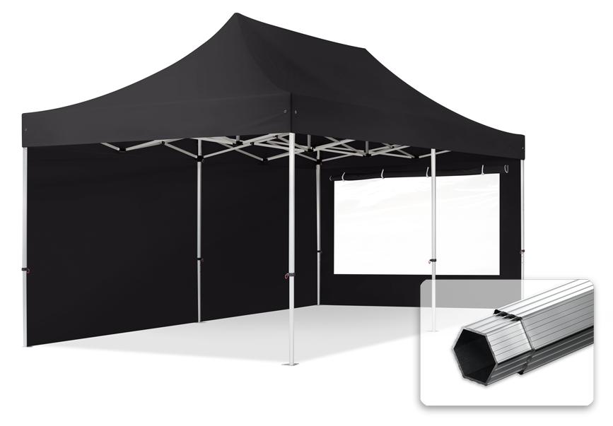 TOOLPORT Faltzelt PROFESSIONAL 3x6 m - mit 2 Seitenteilen (Panoramafenster) Faltpavillon ALU schwarz
