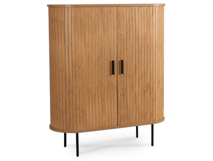Commode Haute Coulissante Trish 100 Cm En Chêne\, Deux Portes Rainurées\, Style Moderne