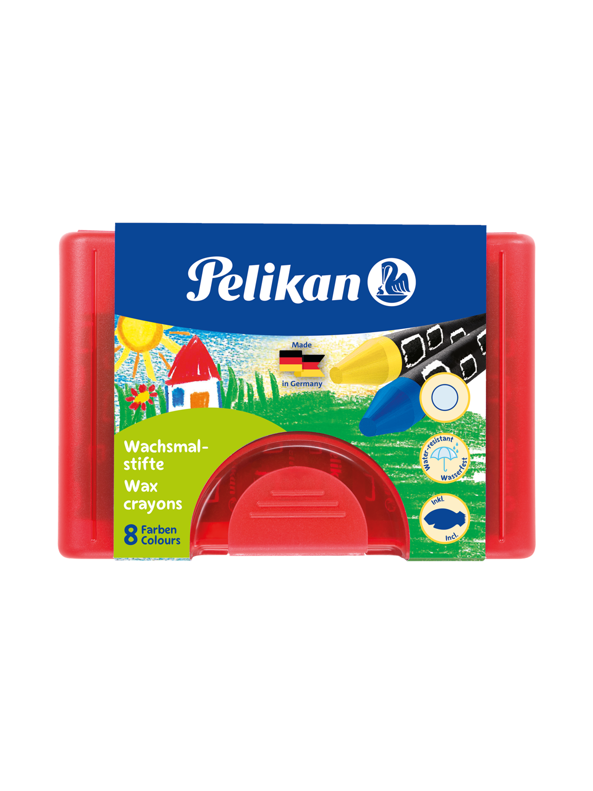 Pelikan Wachsmalstift 665/8, rund, 8 Farben, Box mit 8 Stück + 1 Schaber