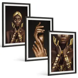 BILDER SET 3er Set - 40x60 cm Schwarzer Rahmen - Porträts afrikanischer Frauen
