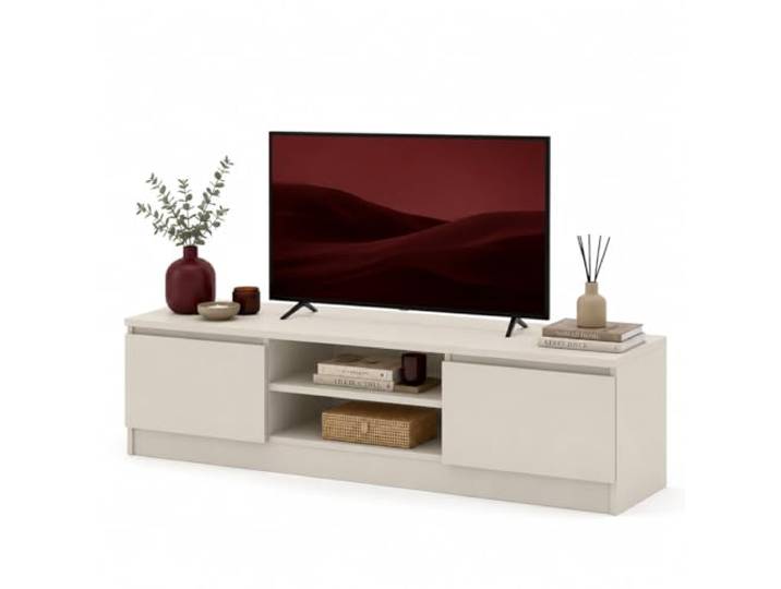 Homlando TV Schrank Maja 150x40x38,5 cm – modernes Fernsehschrank ohne Griffe – 2 Türen & 2 offene Fächer – TV Schrank für Wohnzimmer (Kaschmir)