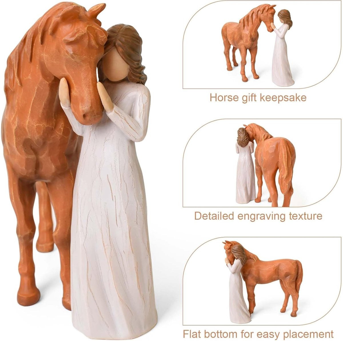 Handgemaakt resin beeld van een meisje dat een paard omarmt voor volwassenen