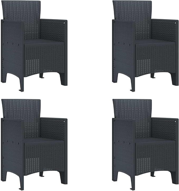 Gartenstuhl 4er Set Anthrazit wetterfest stapelbar aus Polypropylen für Balkon Terrasse und Garten, bequem, stabil, pflegeleicht, ergonomisch, platzsparend, ideal für Outdoor, langlebig