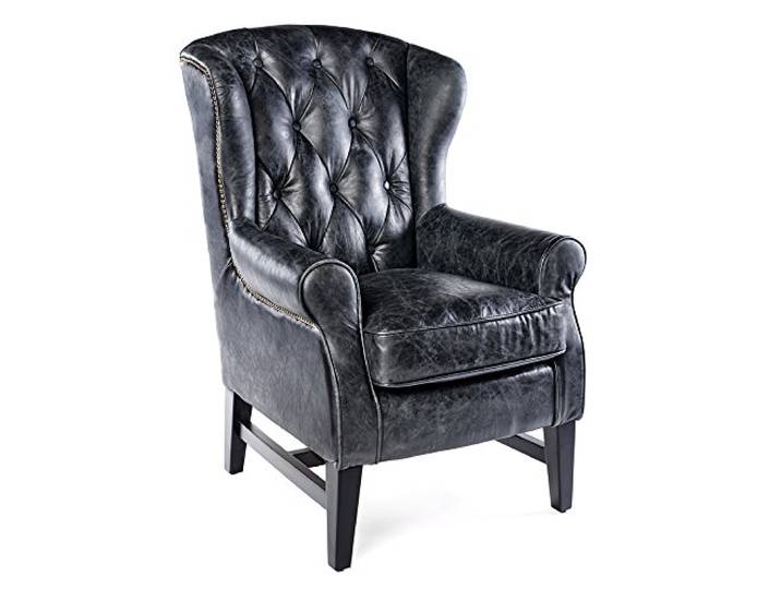 Phoenixarts Sessel Chesterfield Ledersessel Vintage Design Ohrensessel Leder Lounge ClubSessel (Schwarz 646)