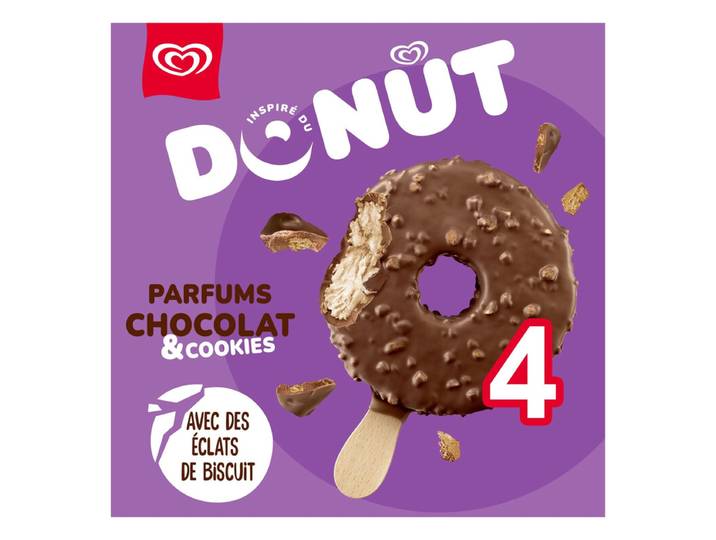 MIKO Bâtonnets de glace donut Chocolat et biscuits 4 x 62 ml