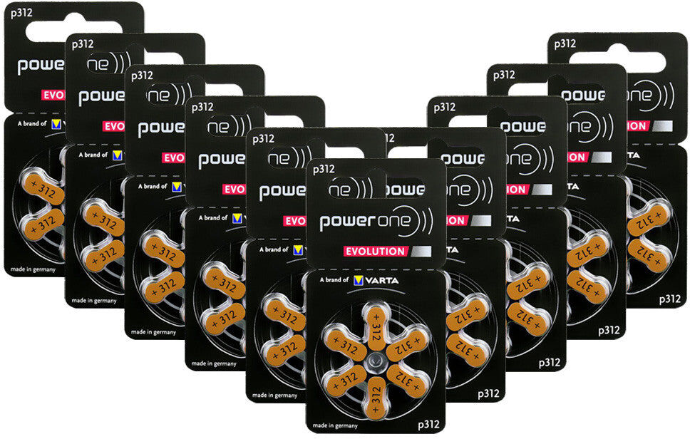 Power One PowerOne Evolution Size 312   Brown   Hearing Aid Batteries   60 Pack