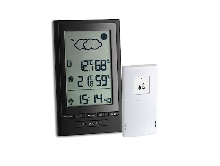 TFA Dostmann Modus Plus draadloos weerstation, weersvoorspelling, buitentemperatuur, binnentemperatuur, weerpictogrammen, luchtvochtigheid.
