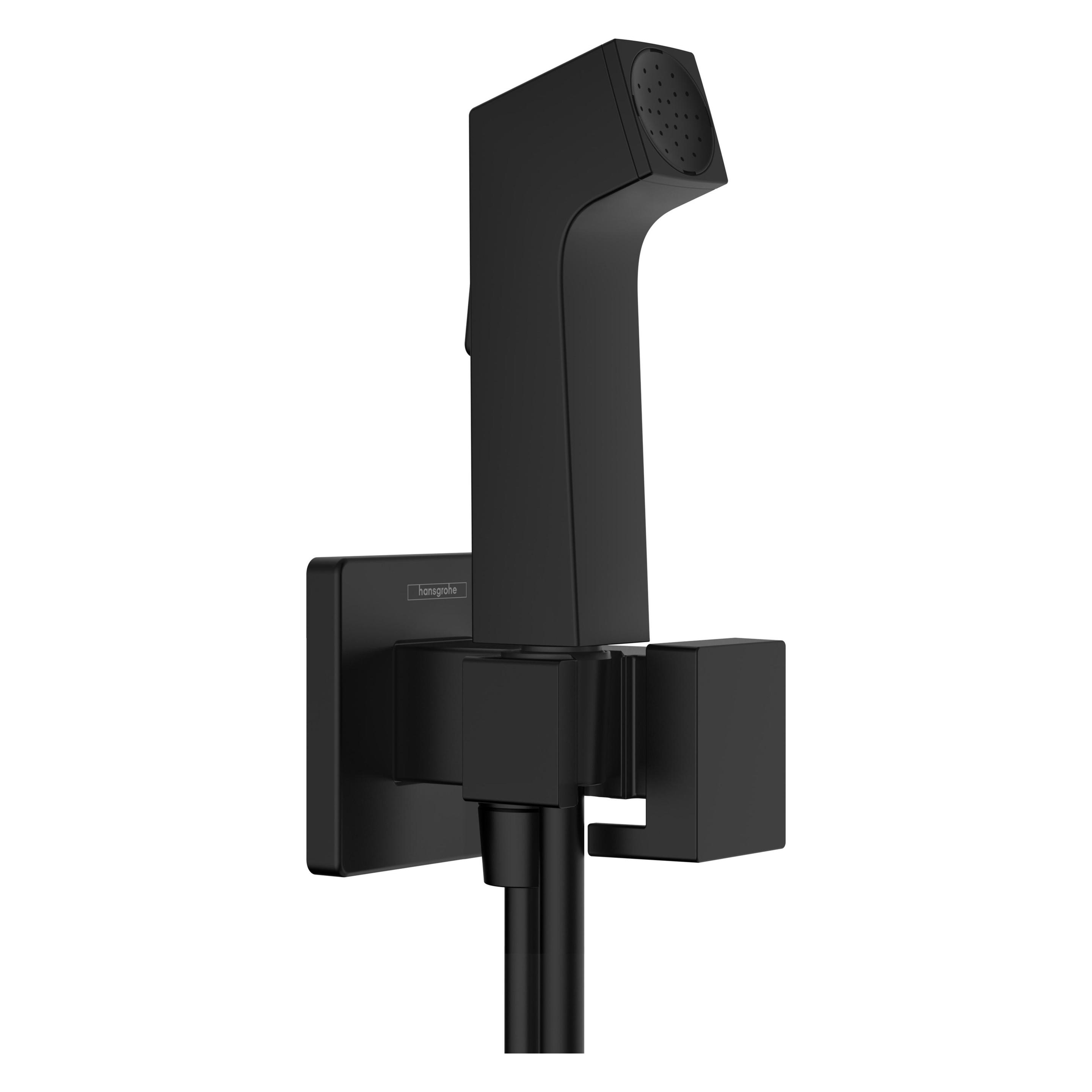 hansgrohe Bidette E Handbrause, 1jet, für Kaltwasser, mit Brausehalterung, eckiges Design, EcoSmart (29231670)